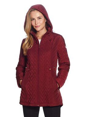 Women's Large Red Gallery New York Hooded Quilted Jacket 50% off Retail